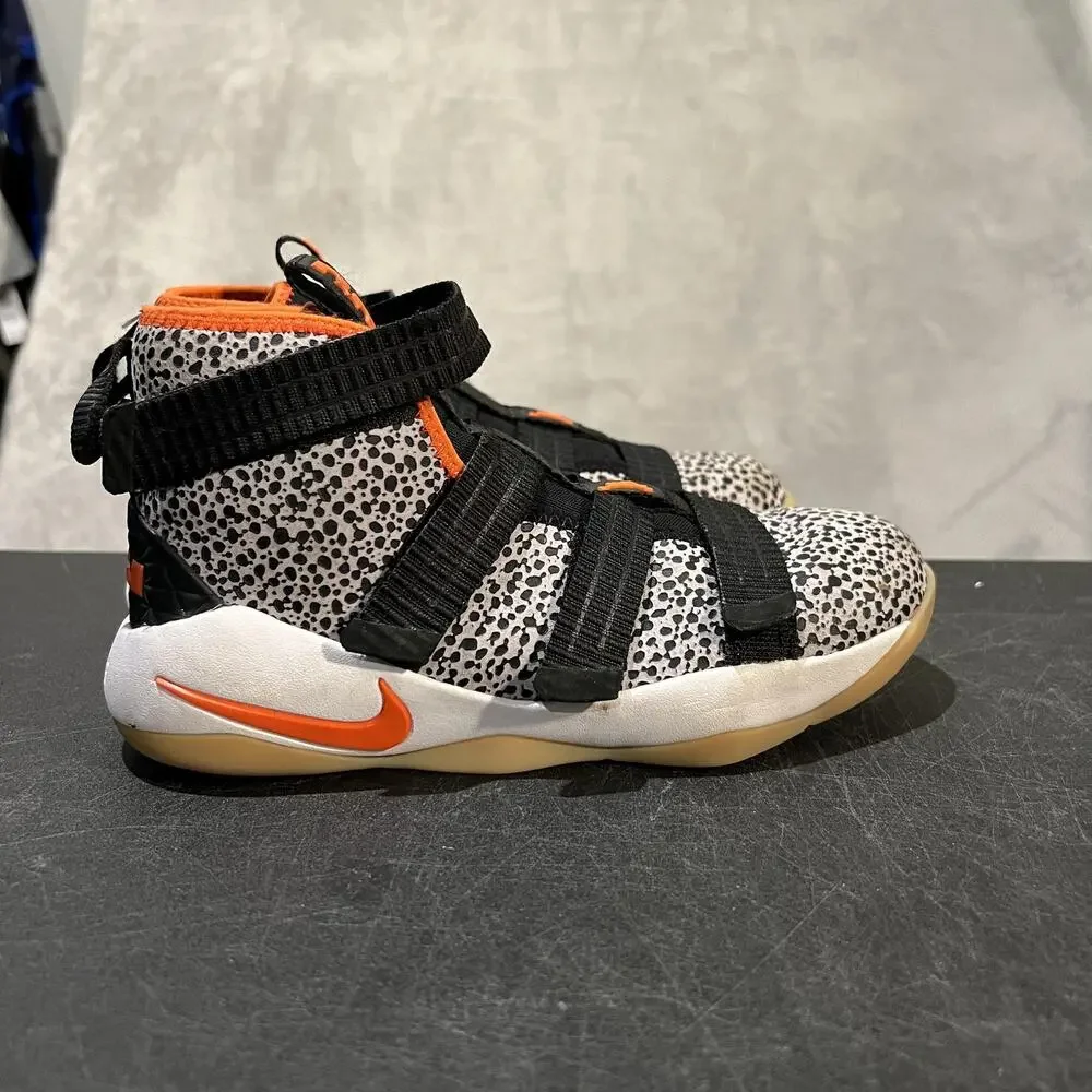 Nike LeBron Soldier 10 Shoes Youth Size 3Y Black Safari Orange Strap Basketball